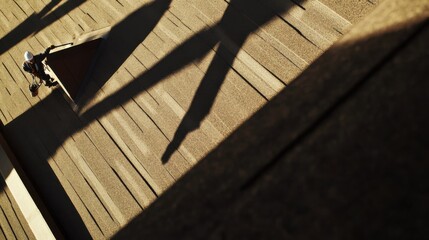 Roofer securing shingles on a house under construction. Featuring precision and balance
