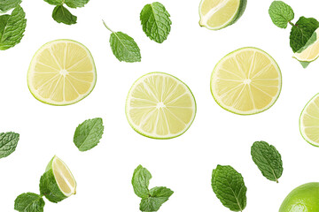 a limes and mint leaves