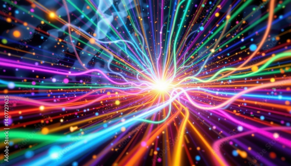 Poster fantasy element lines visualize a scene where colorful lines resemble magical energy beams, radiatin