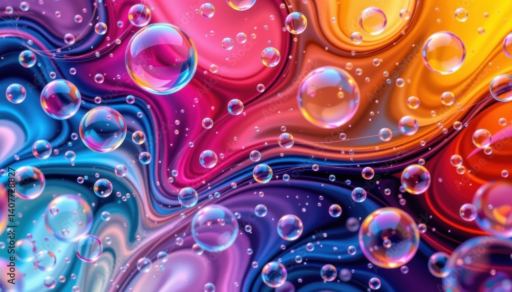 Poster colorful floating orbs design an abstract composition of transparent orbs and bubbles floating in a 