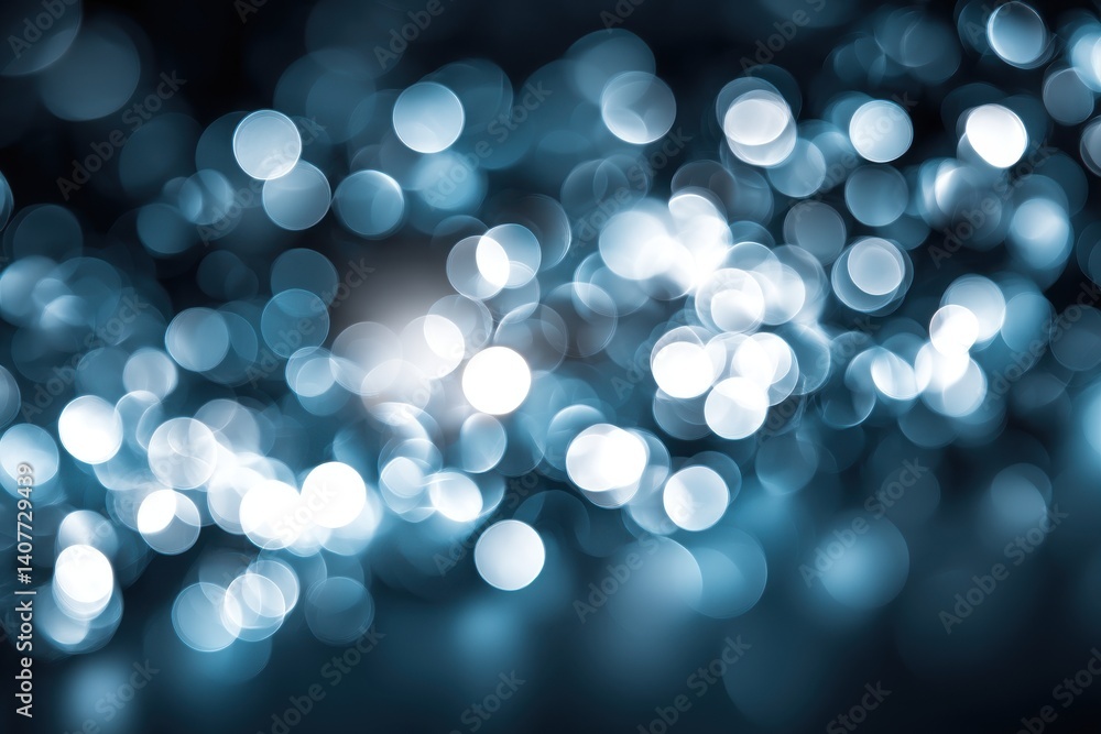 Poster abstract blurred bokeh background with soft blue and white lights creating a magical and dreamy atmo