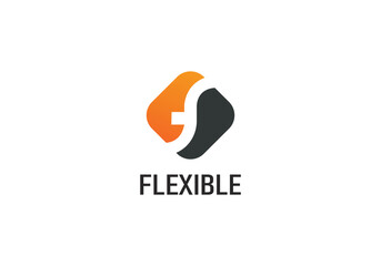 flexible logo design with modern abstract orange and black icon for business branding