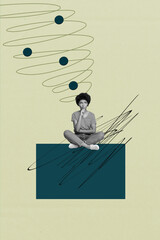 Trendy art creative vertical photo collage of minded girl guy think decision scribble brainstorming...