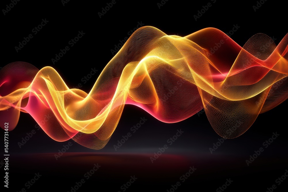 Poster a mesmerizing display of flowing, glowing energy waves in shades of orange and yellow, creating an a