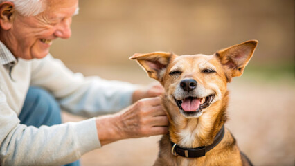 senior man enjoys joyful moment with his pet dog, sharing bond filled with happiness and affection