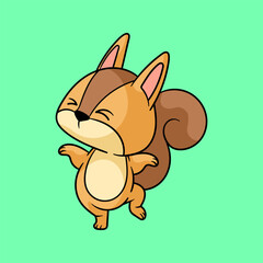 Cute and cheerful squirrel cartoon.  Animal character for kids t-shirt, sticker, drawing, coloring book page, emoji, emoticon. Vector illustration