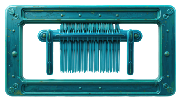 Abstract mechanical device illustration teal blue elements
