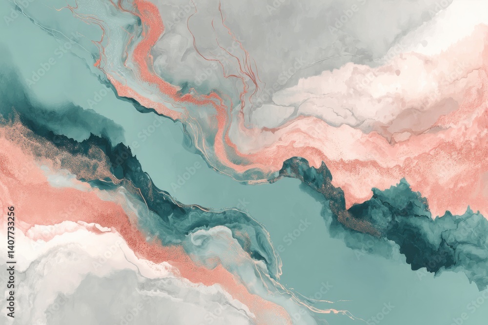Poster abstract art background with fluid shapes and watercolor textures, creating a serene and dreamy aest