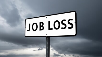 Obraz premium Job loss sign displaying word jobs against cloudy sky with empty copy space representing employment challenges today