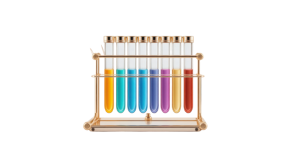 Colorful test tubes in rack illustrating scientific research experiments