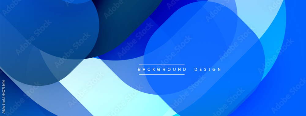 Poster Abstract blue design features overlapping circles, creating dynamic layers. Gradient shades offer depth, modern aesthetic. Text reads background design centrally.