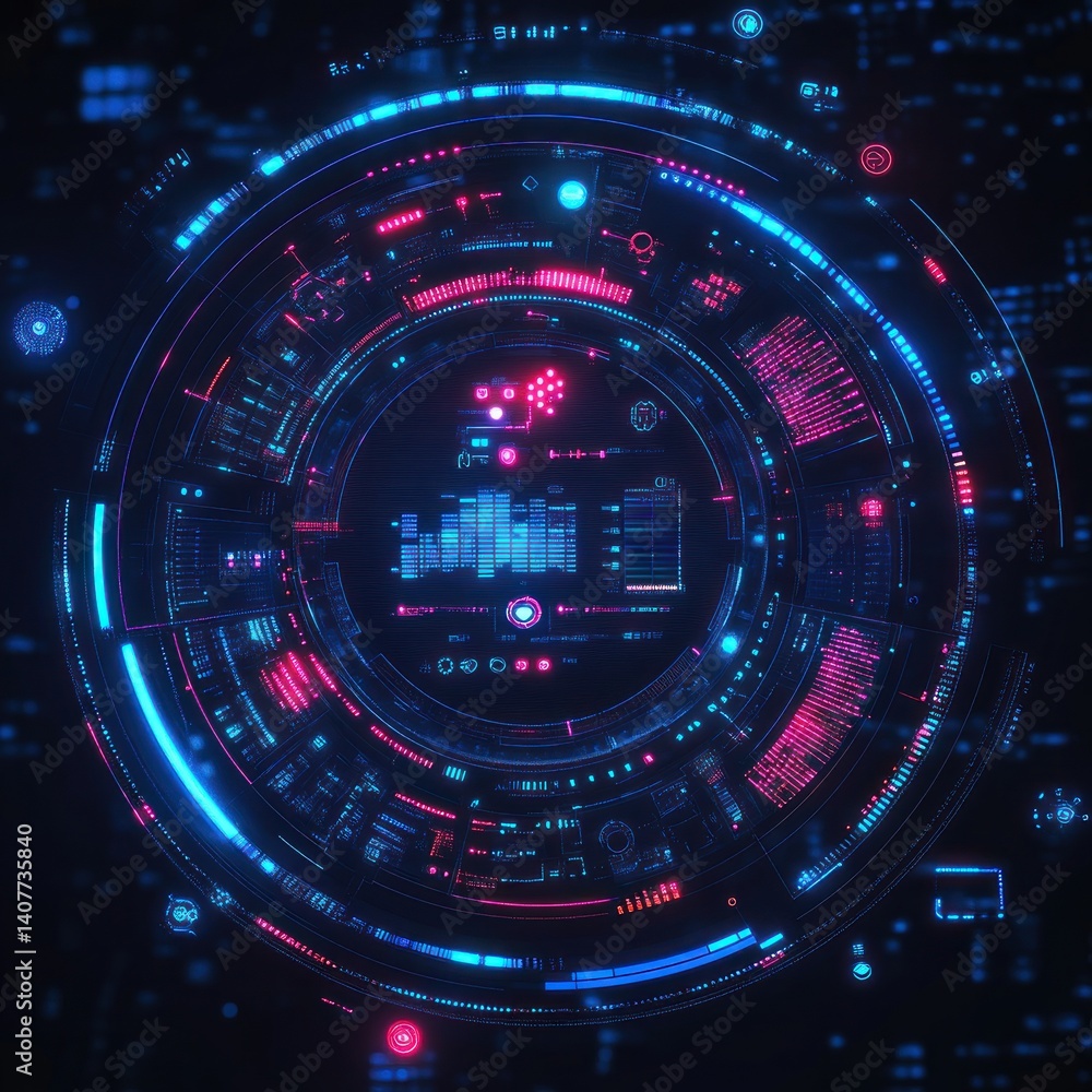 Poster futuristic cyberpunk chat interface visualization with ai communication in digital network