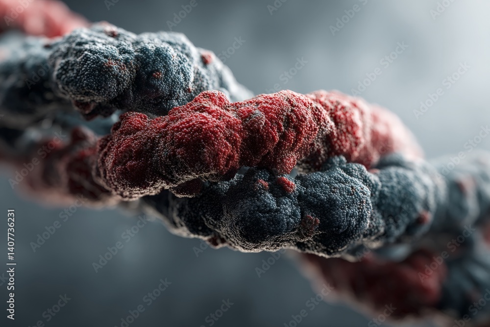 Poster detailed view of a dna helix structure showcasing nucleotide variations and molecular interactions
