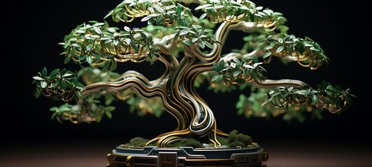 Naklejka premium Paper quilling bonsai Nano Robot full body in a sea of diamonds ,ai generative