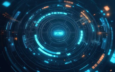 Obraz premium Futuristic Cyberpunk Digital Interface Background with Neon Blue and Teal Elements for Technology Decoration