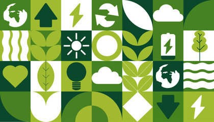 Ecology icons pattern background. Eco-friendly green icons. Vector illustration. 