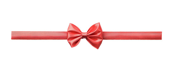 Fototapeta premium Red Satin Ribbon Bow on Transparent Background – Elegant Gift Wrap Decoration for Holidays, Celebrations, Packaging, or Craft Projects.
