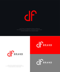 DF Brand Logo Design Red, White, Gray Variations