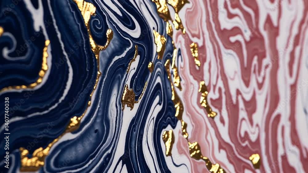 Poster dynamic flow of marble and gold abstract paint swirls captured in high definition