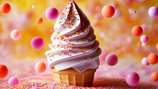 Celebrate life's sweet moments with creamy vanilla soft serve ice cream with colorful sprinkles