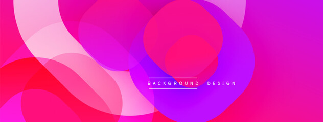 Abstract composition featuring overlapping circles, vibrant pinks, purples, blues. Gradient hues create dynamic visual effect. Modern design element for backgrounds.
