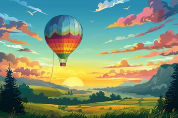 Fototapeta premium Serene Sunrise Hot Air Balloon