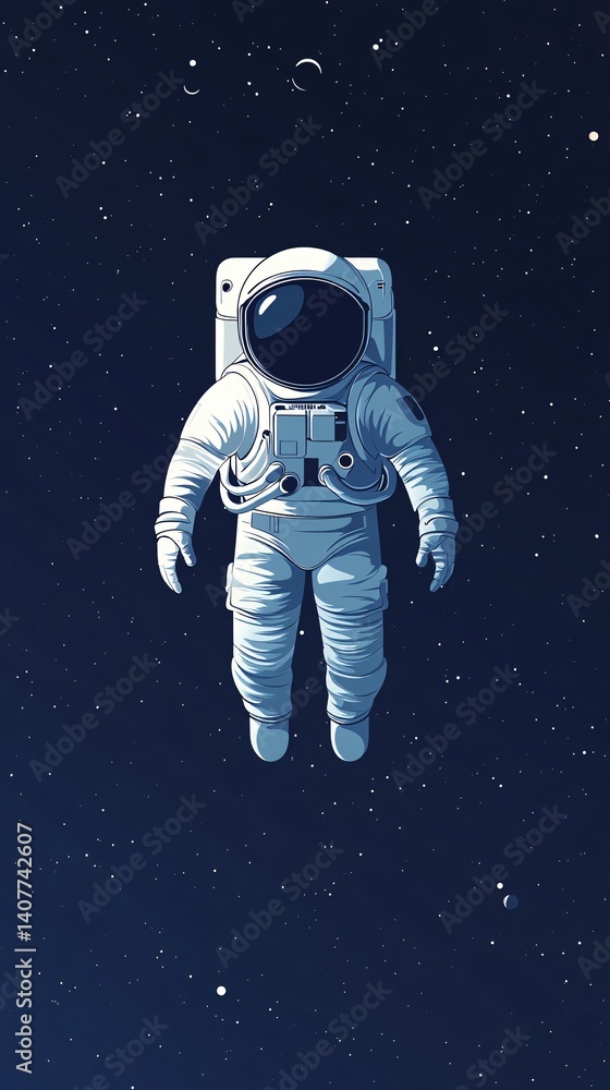 Poster astronaut floating in space with planets and stars