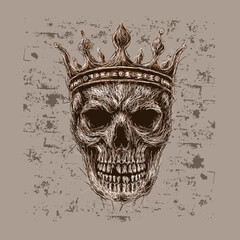The scribble art vector skull head wearing king crown