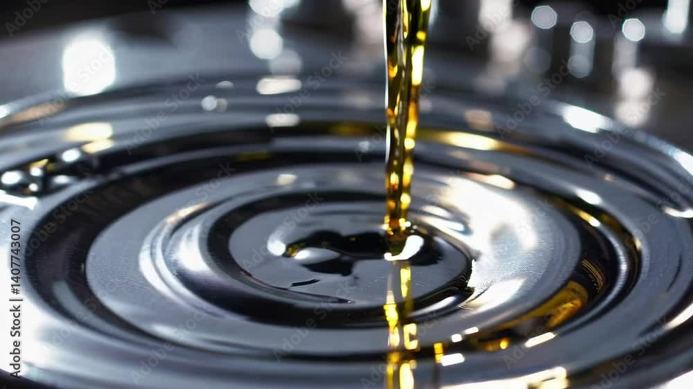 Poster golden liquid flow creating mesmerizing ripples and bubbles in slow motion