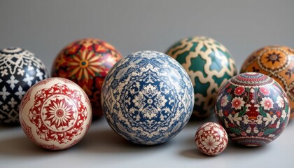 Cultural Patterns on Spheres Create an array of spheres adorned with intricate cultural patterns, blending artistic heritage with modern aesthetics.