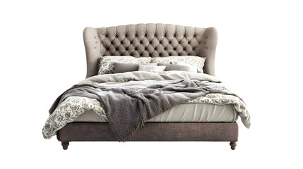 Obraz premium Modern White Bed Furniture Isolated on White Background for Interior Design Concepts and Home Decor Ideas