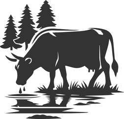 Cow with tree silhouette