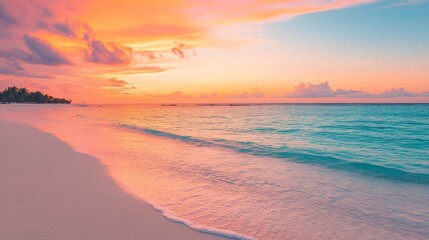 Tropical Sunset Serenity: Vibrant Ocean Scenery and Peaceful Beach Escape