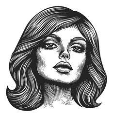 Elegant Black and White Woodcut Portrait of a Woman with Hair