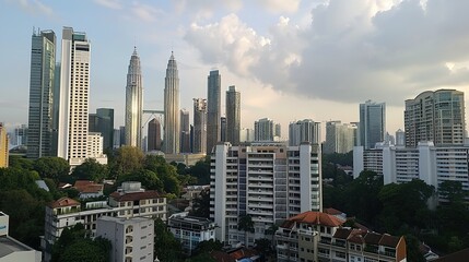 Fototapeta premium Kuala Lumpur Twin Towers: Iconic Skyscrapers of Malaysia's Metropolis