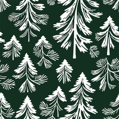 Obraz premium Elegant White Pine Tree Forest Winter Seamless Pattern Design