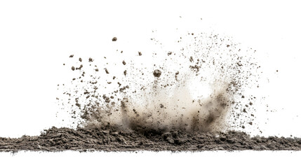 Exploding Dry Soil on White Background for Creative Designs and Concepts