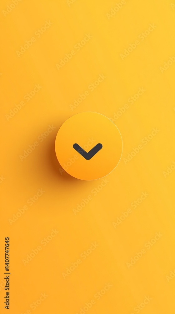 Poster down arrow symbol on round yellow button minimalist design