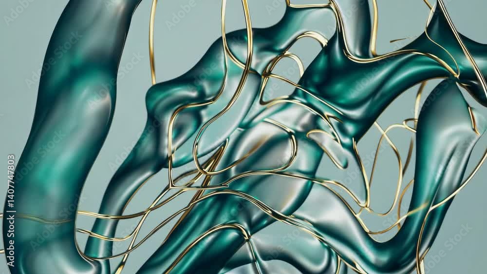 Poster dynamic flowing abstract movement with fluid metallic textures
