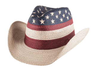 Patriotic cowboy hat celebrating American culture and style on a transparent background, cut out