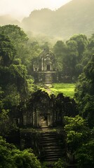 Obraz premium The ancient My Son ruins surrounded by dense jungle