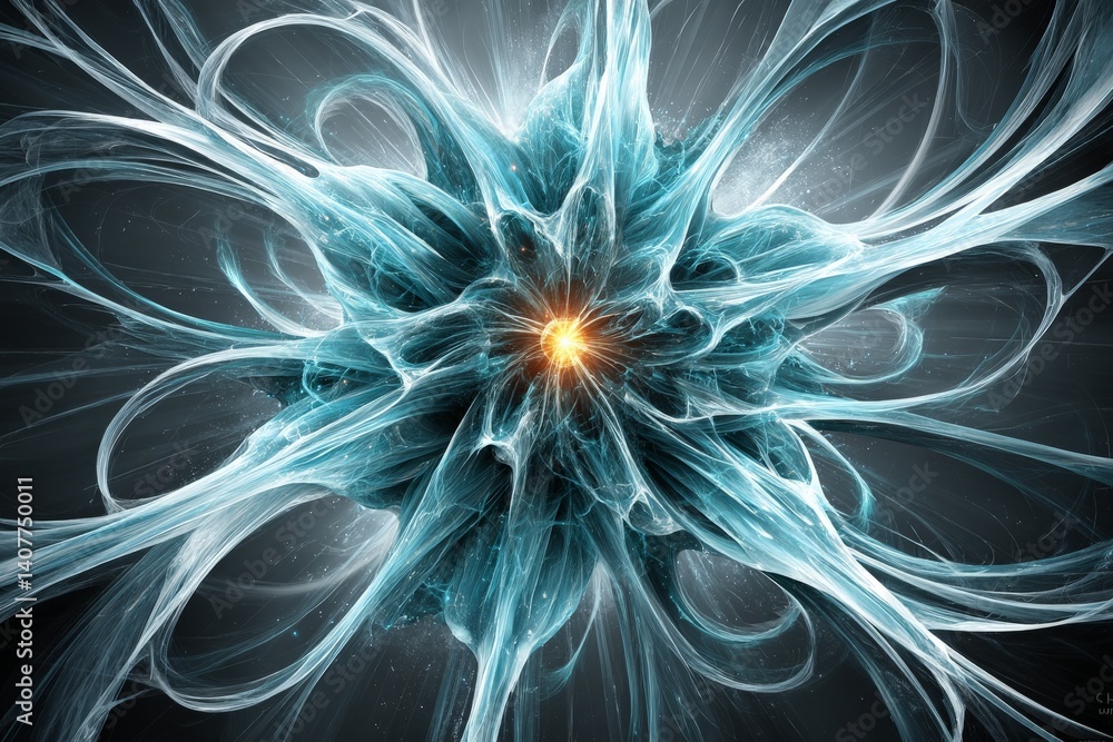 Poster colorful abstract explosion with flowing tendrils, creating a vibrant focal point in a dark backgrou