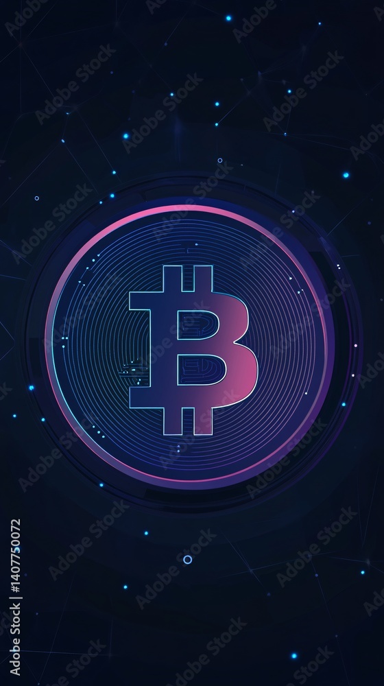 Aufkleber bitcoin glowing in futuristic cyberspace with network connections