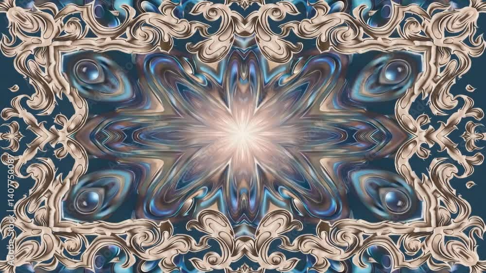Poster kaleidoscopic light burst transition in geometric pattern animation
