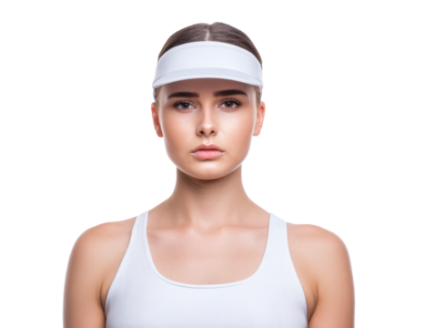Fit woman in sportswear wearing a visor for outdoor activities on a transparent background, cut out