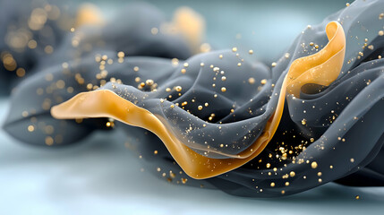 Obraz premium Abstract flowing fabric with gold accents and spheres
