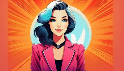 Retro Comic Girl Avatar Trendy Cartoon Beauty Image Design Concept Illustration, Showcasing Bold Colors and Vintage Textures in a Striking Retro Style, Perfect for Digital Art, Home Decor, or