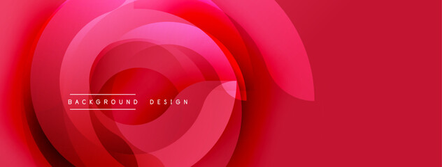 Abstract red design features layered circular shapes. Gradient shades create depth, modern aesthetic. Minimal text indicates background purpose. Smooth transitions, dynamic composition.