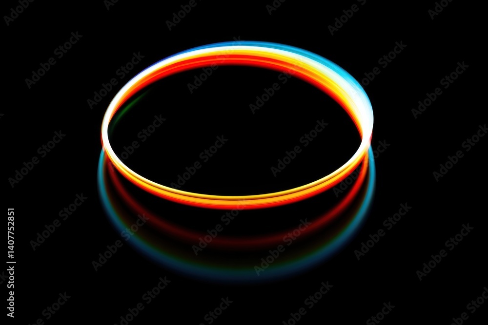 Poster abstract light painting: an oval form with multiple color lines on a black background, creating a vi