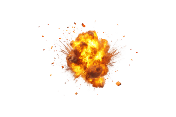 Large explosion with fiery blast and smoke on black background